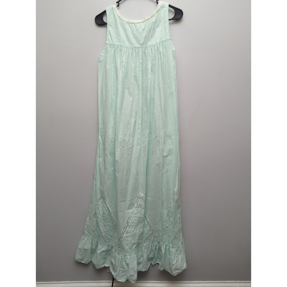 D5 Eileen West Nightgown Sleeveless Cotton Ballet Length Button Front Lace Mint - Picture 4 of 4